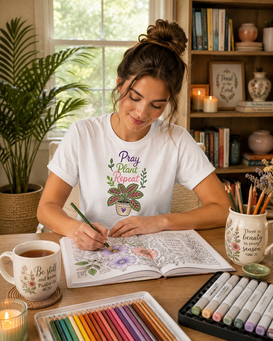 Prayer Plant Tee — “Pray Plant Repeat” Graphic T‑Shirt for Plant Lovers