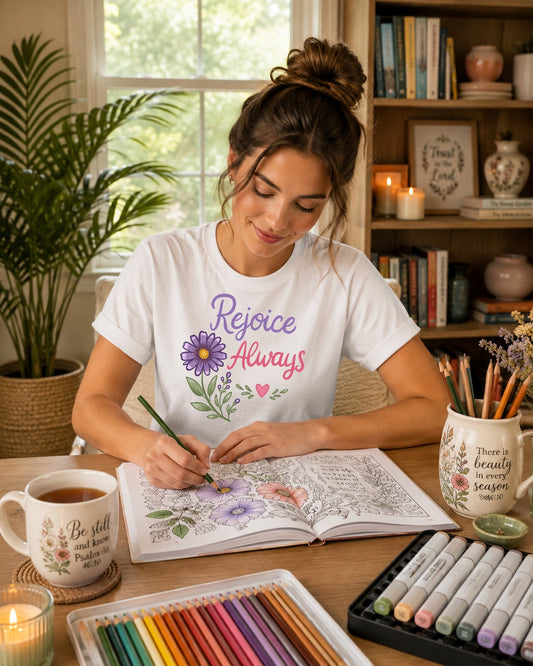 Rejoice Always Floral T-Shirt — Inspirational Christian Message Tee
