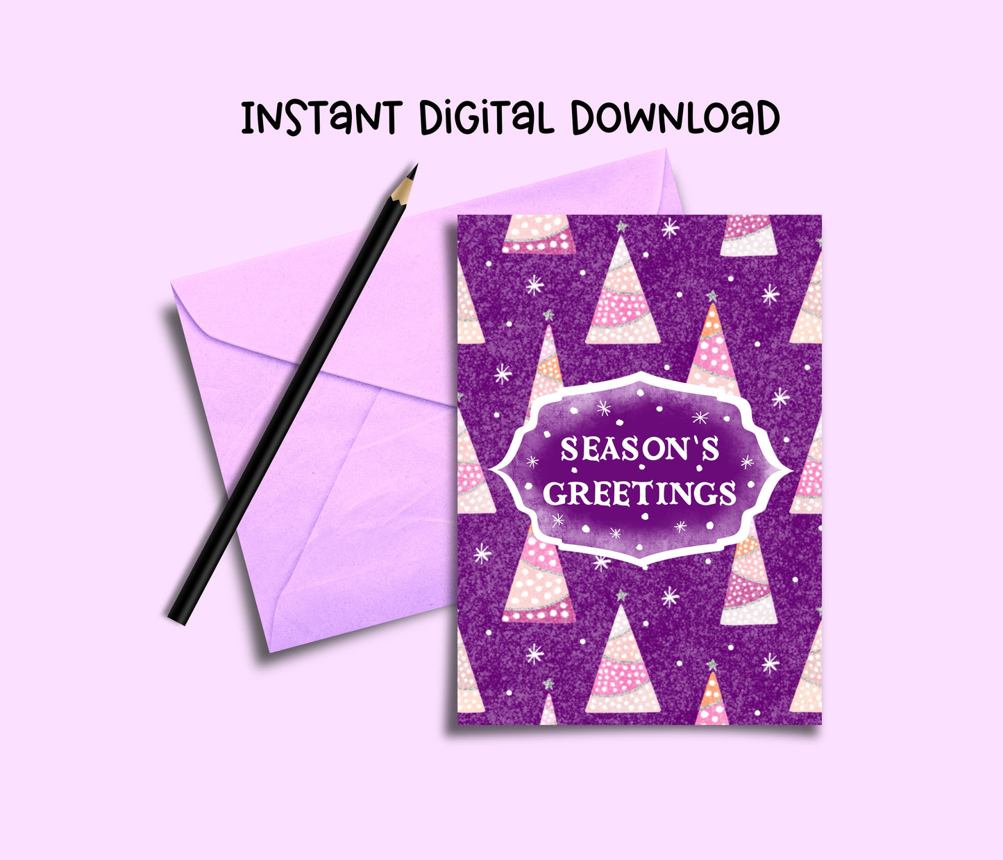 Sparkly Pink Trees Christmas Card - Instant Digital Download