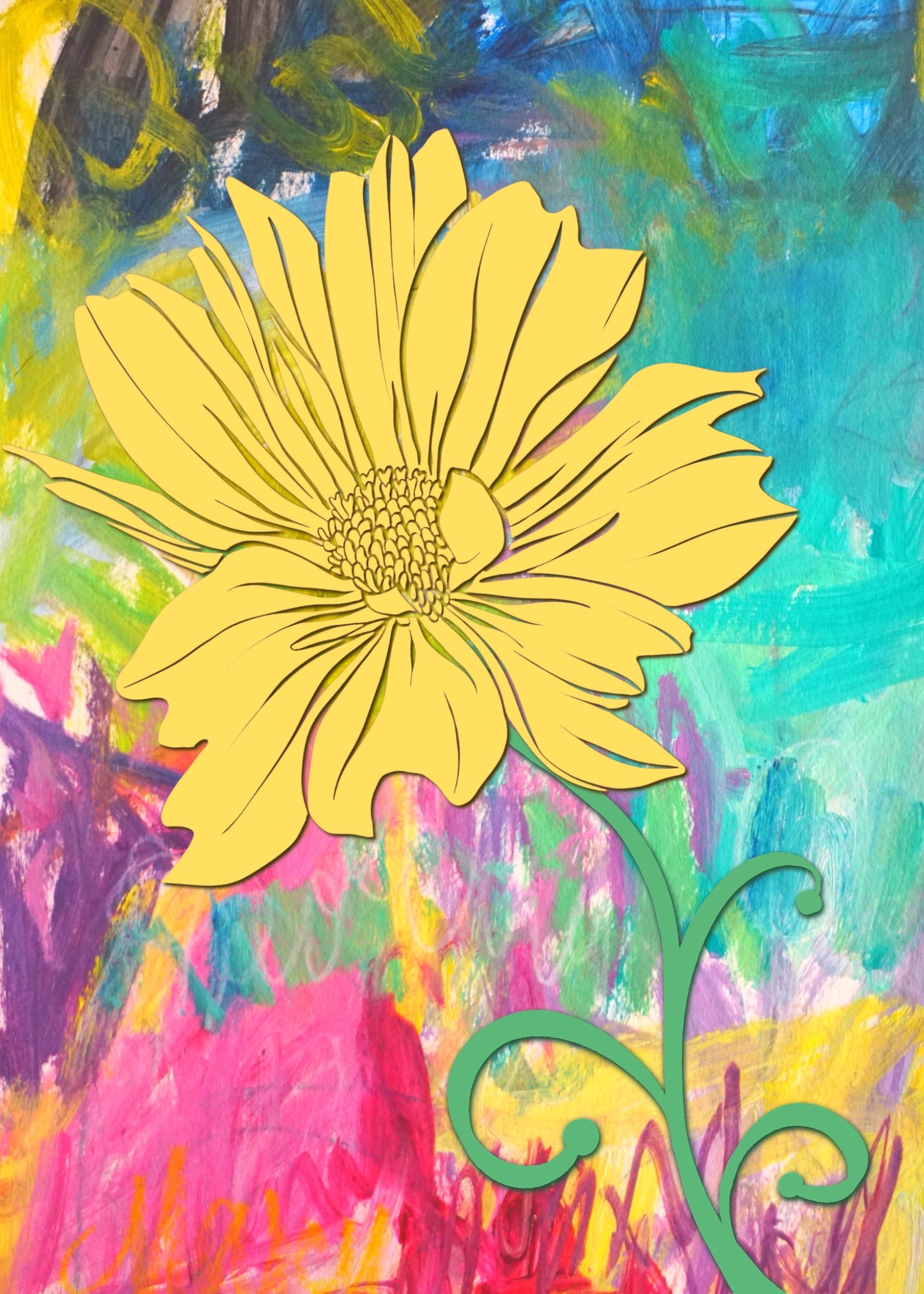 Yellow Cosmos Valentine Card - Instant Digital Download