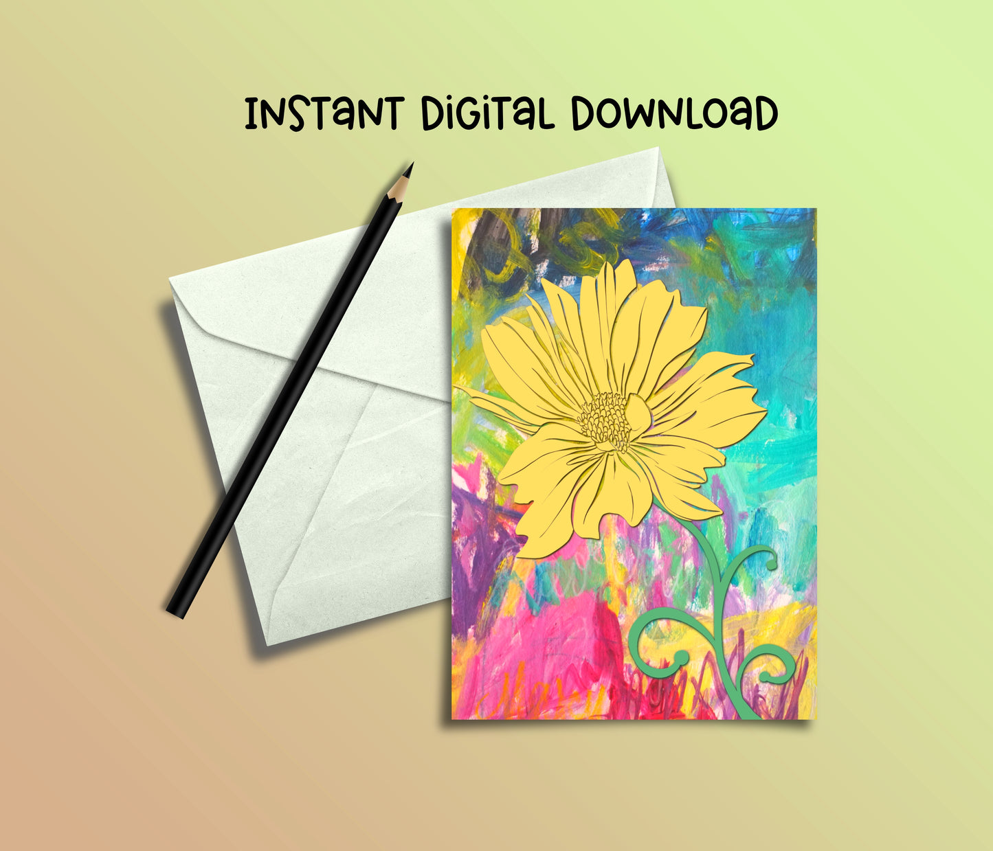 Yellow Cosmos Valentine Card - Instant Digital Download