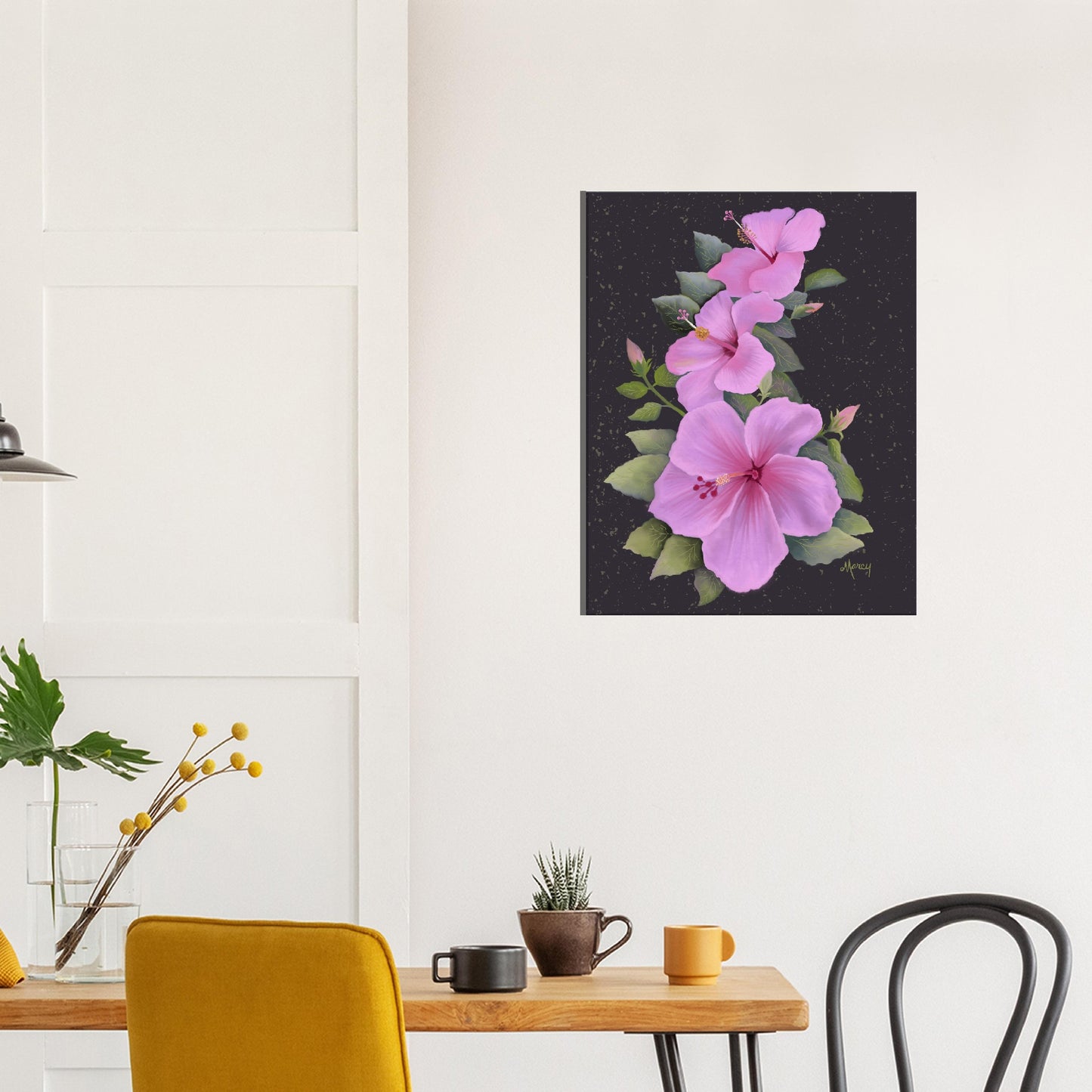 Three Pink Hibiscus on Stretched Canvas