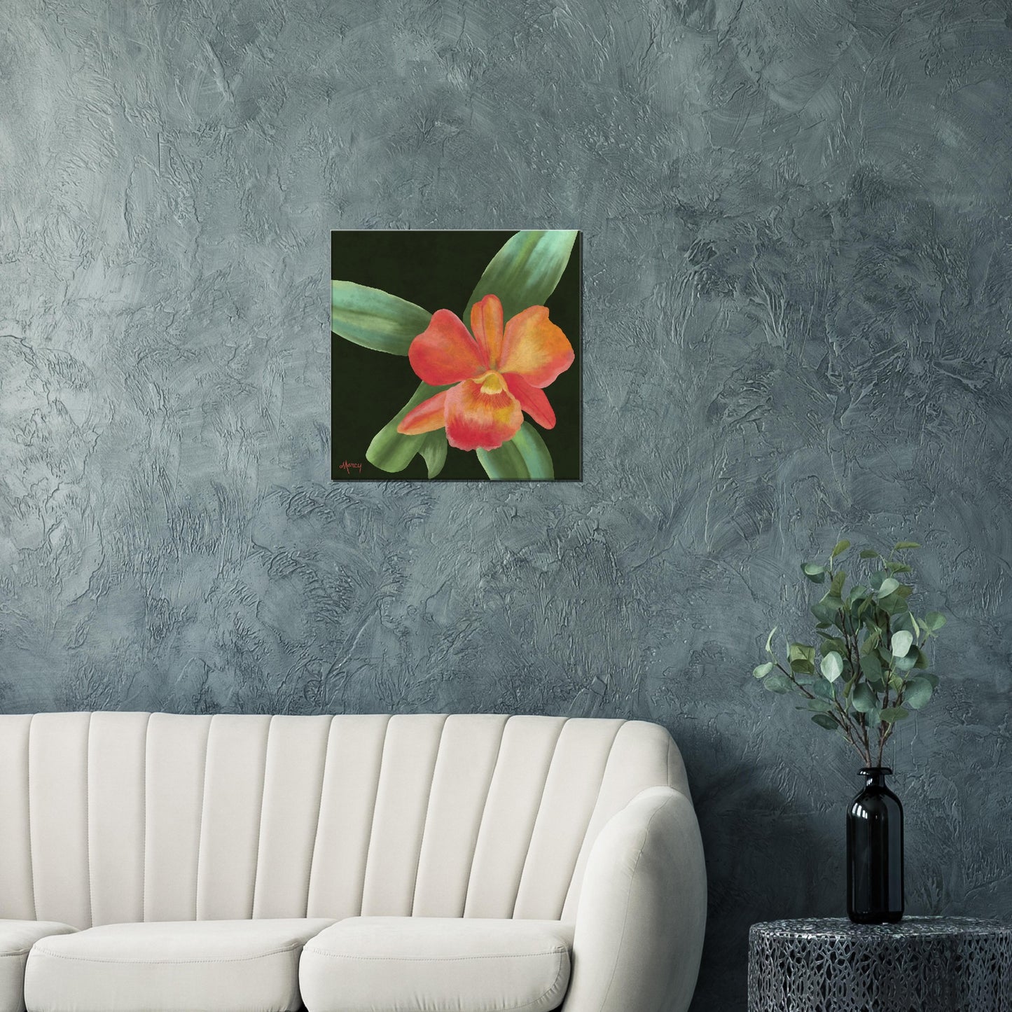 Coral Orchid on Stretched Canvas