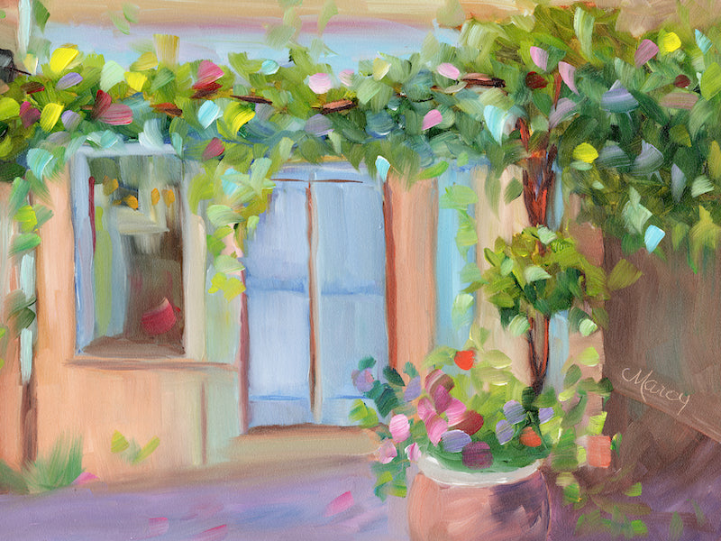 Little Provence Storefront Draped in Flowers Original Oil & Stretched Canvas Prints