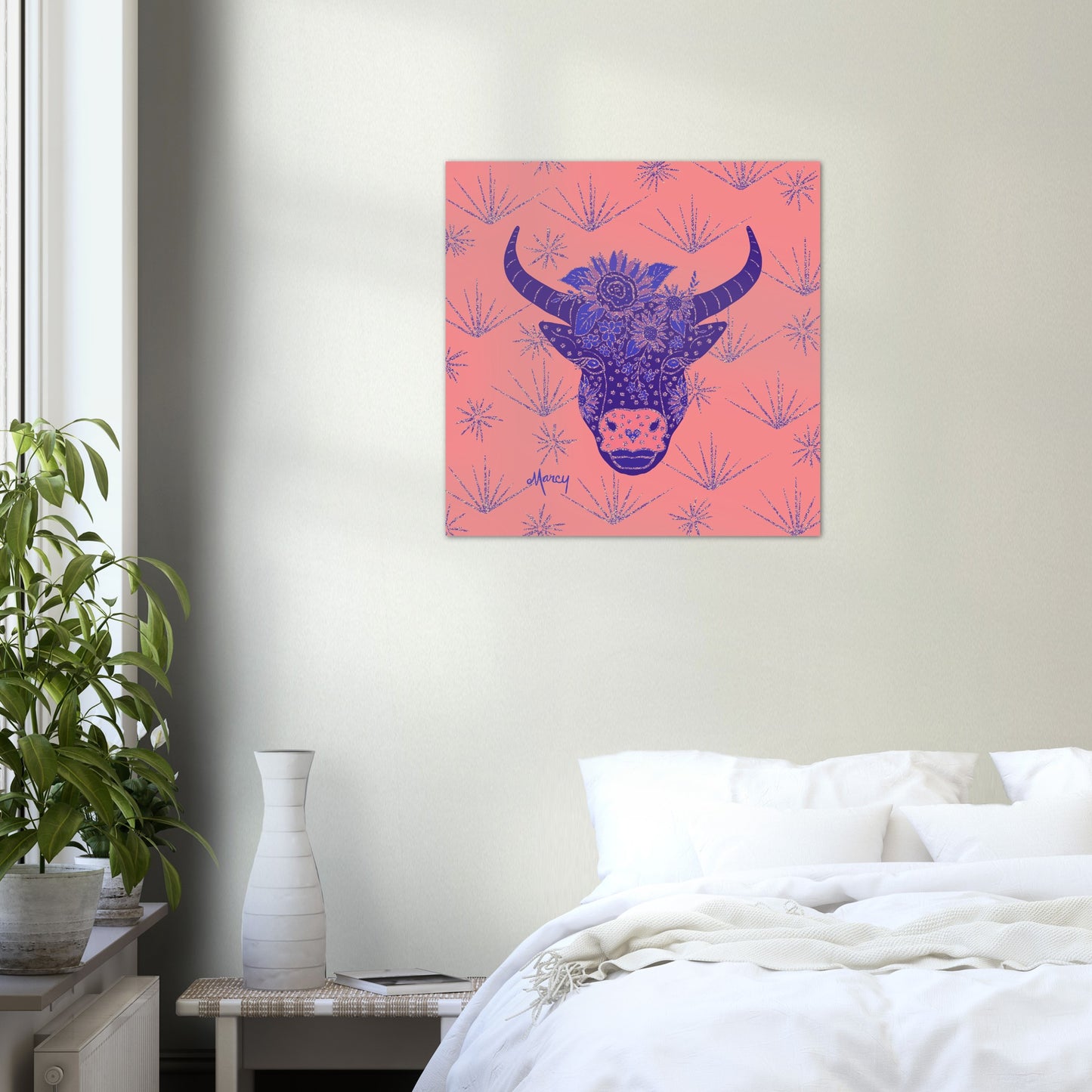 Blubelle — Floral cow’s Head Aluminum Print