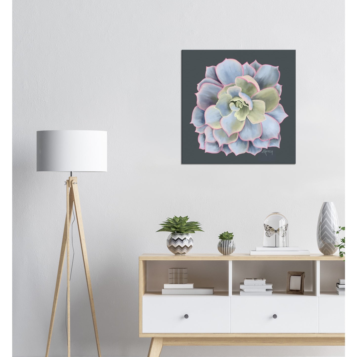 Soft Gray Succulent on Stretched Canvas