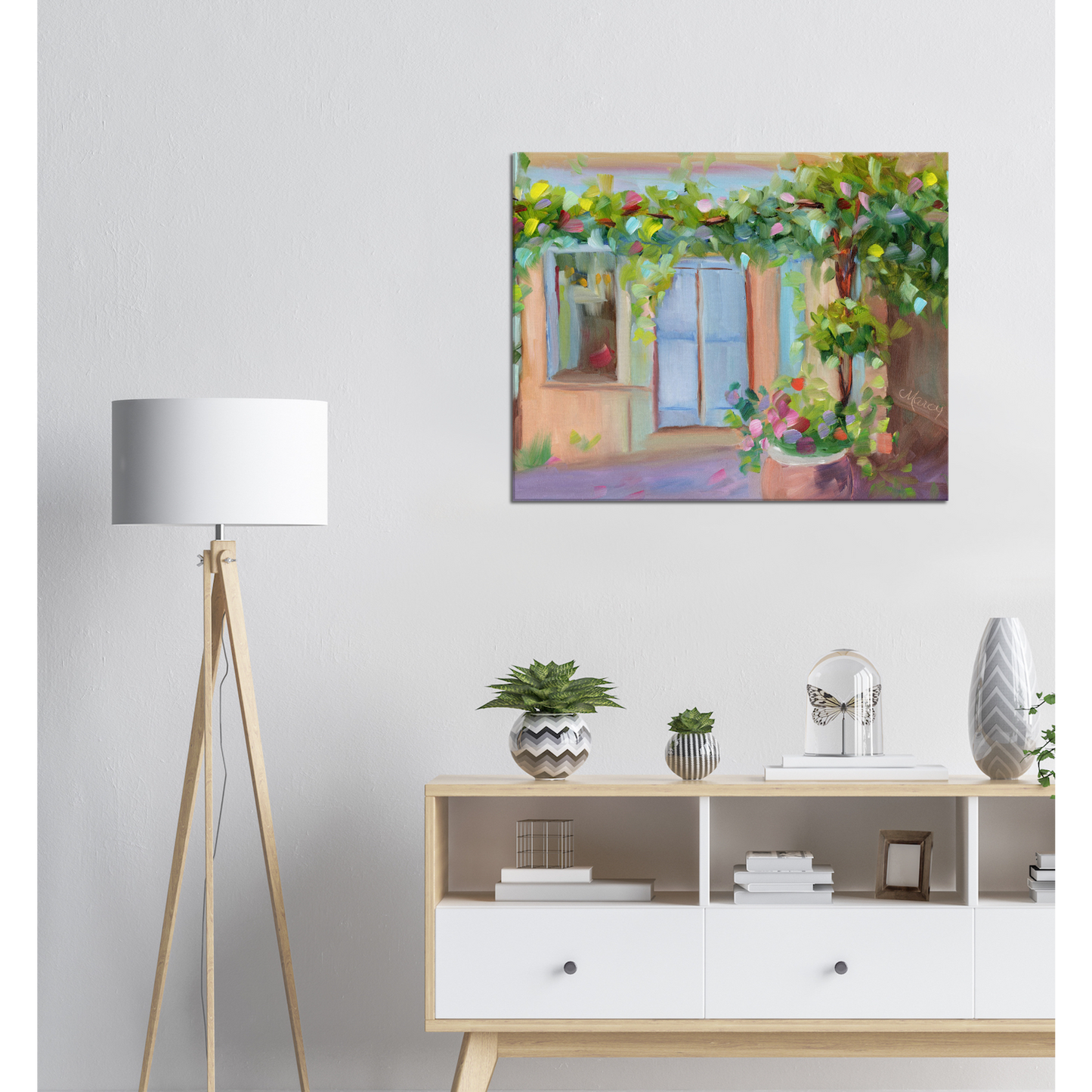 Little Provence Storefront Draped in Flowers Original Oil & Stretched Canvas Prints