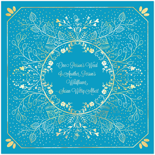 Gold Leaf Wildflowers Mandala on Blue with Quote Aluminum Print