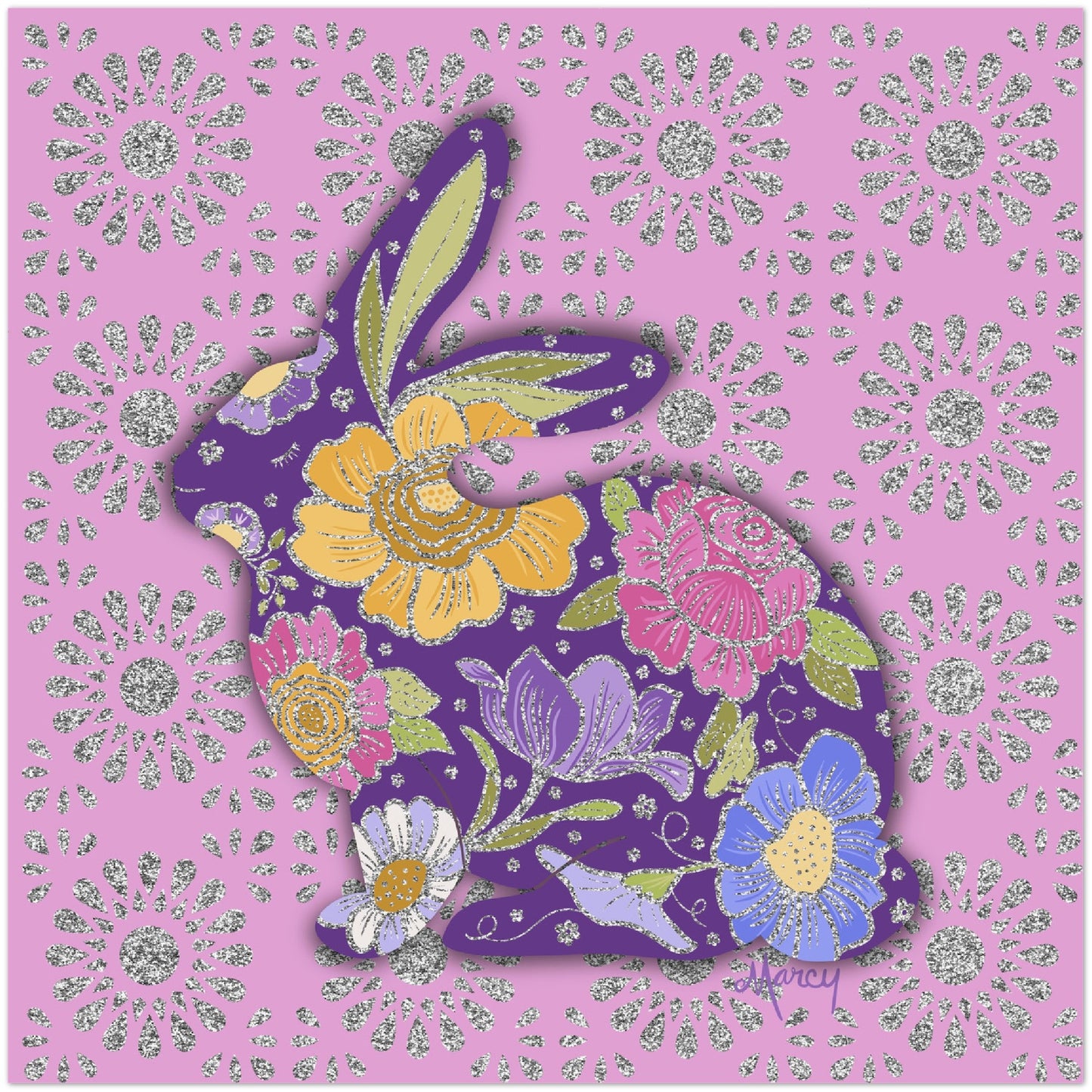 Virginia — Floral Rabbit Aluminum Print