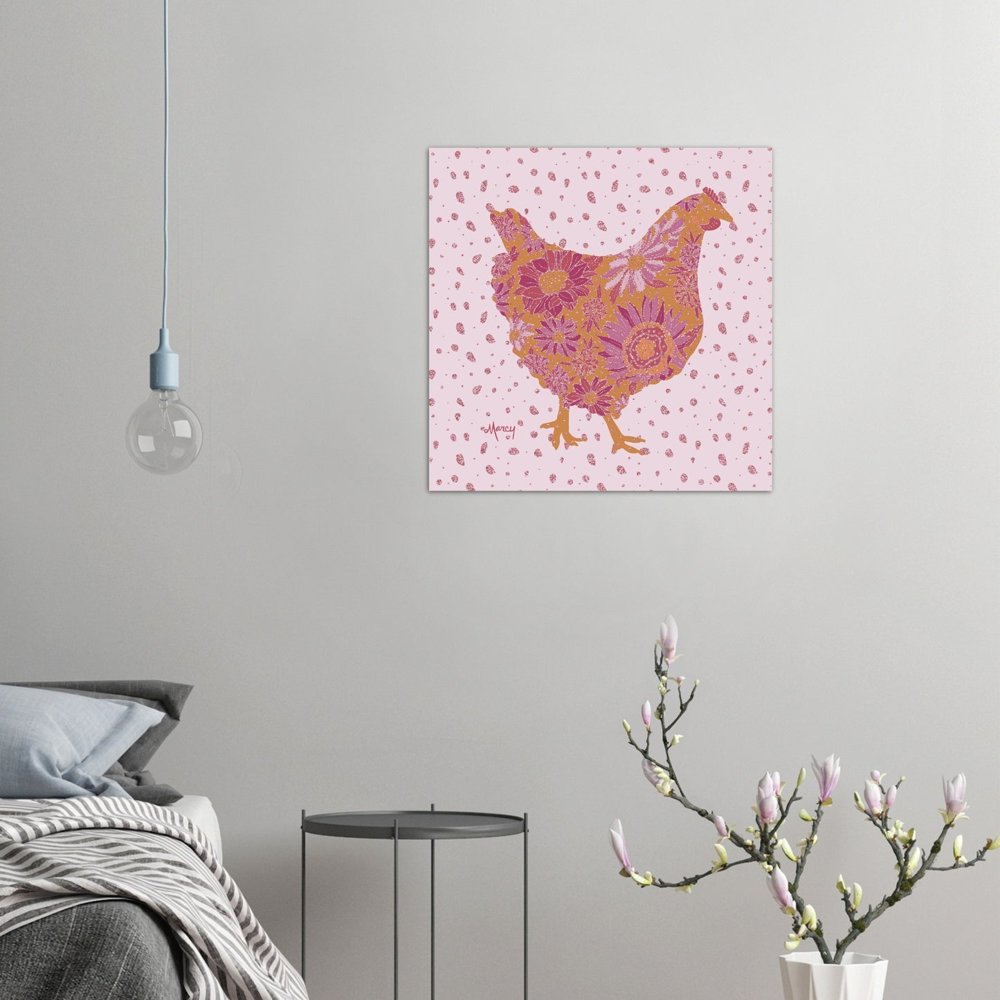 Arabella — Floral Chicken Aluminum Print