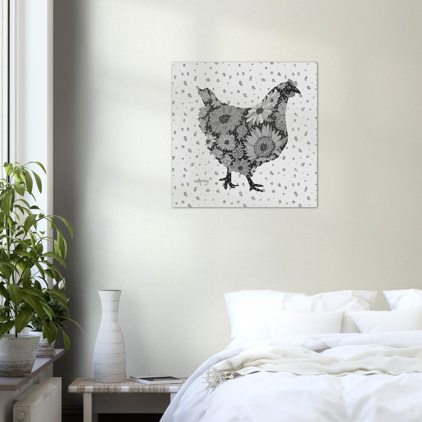 Pepper — Floral Chicken Aluminum Print