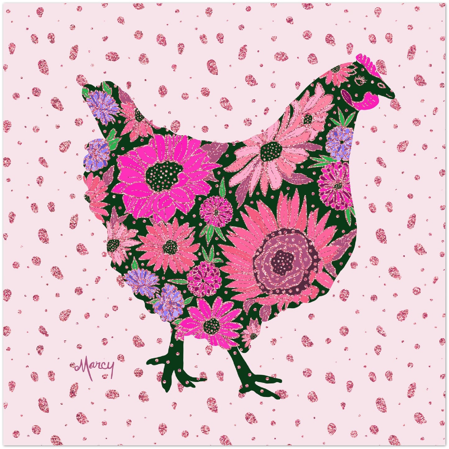 Frenchie — Floral Chicken Aluminum Print