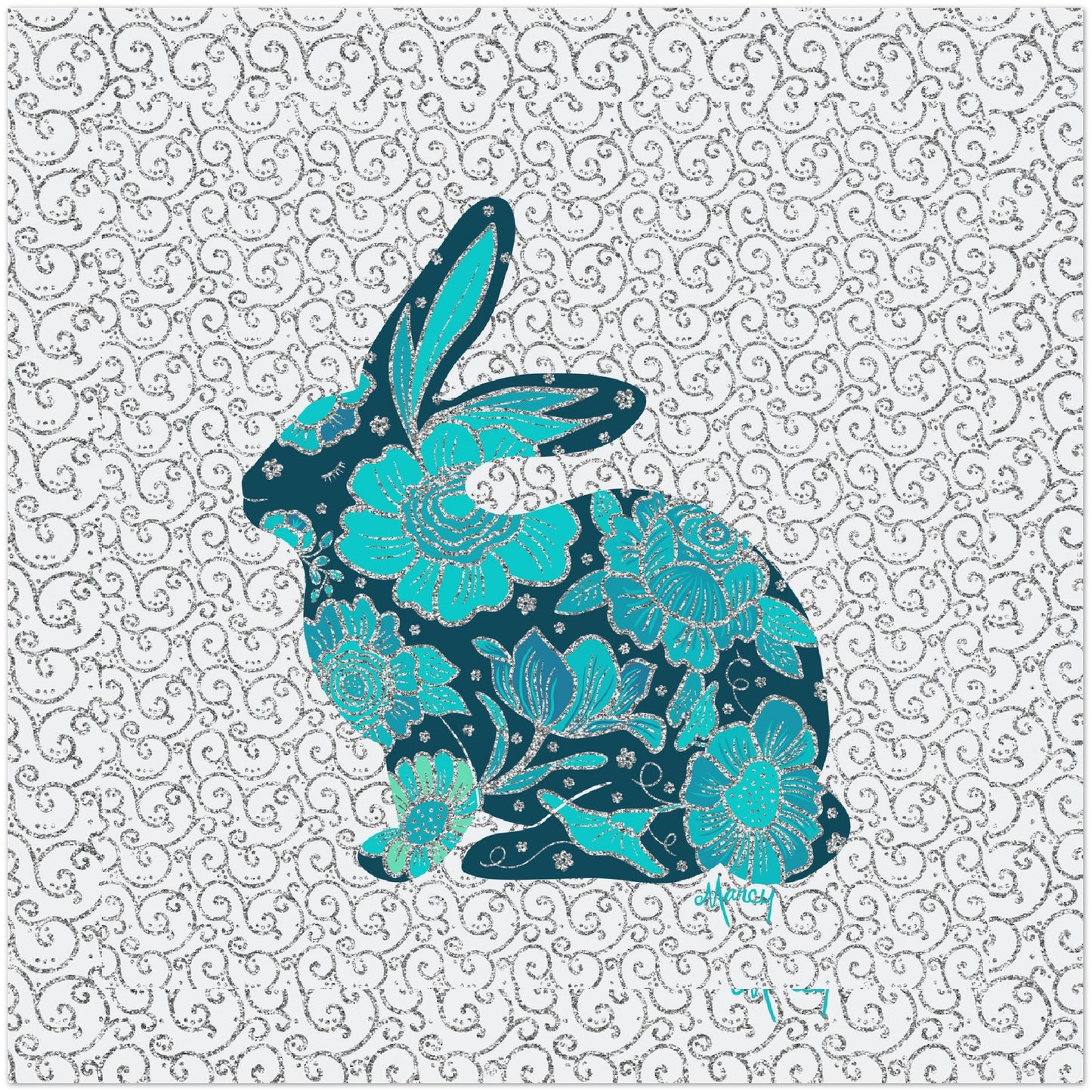 Hazel — Floral Rabbit Aluminum Print