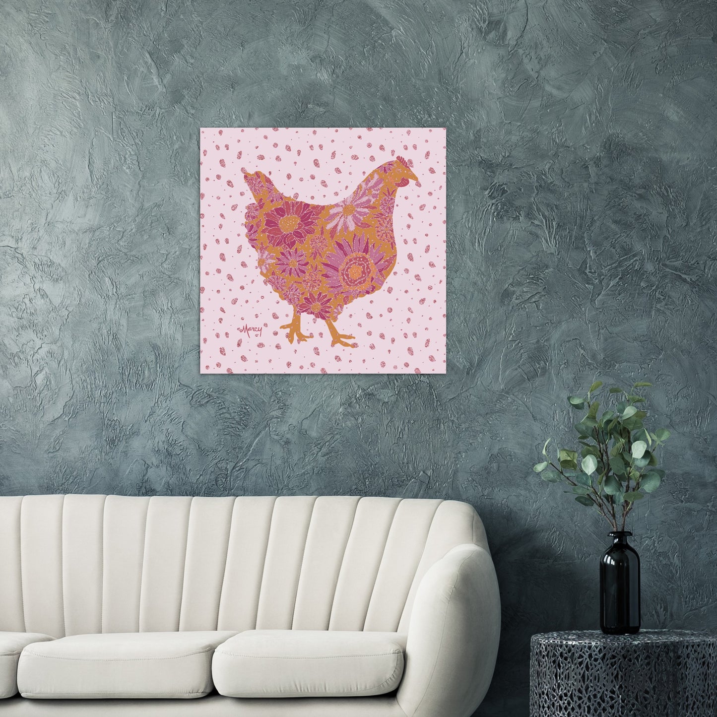 Arabella — Floral Chicken Aluminum Print