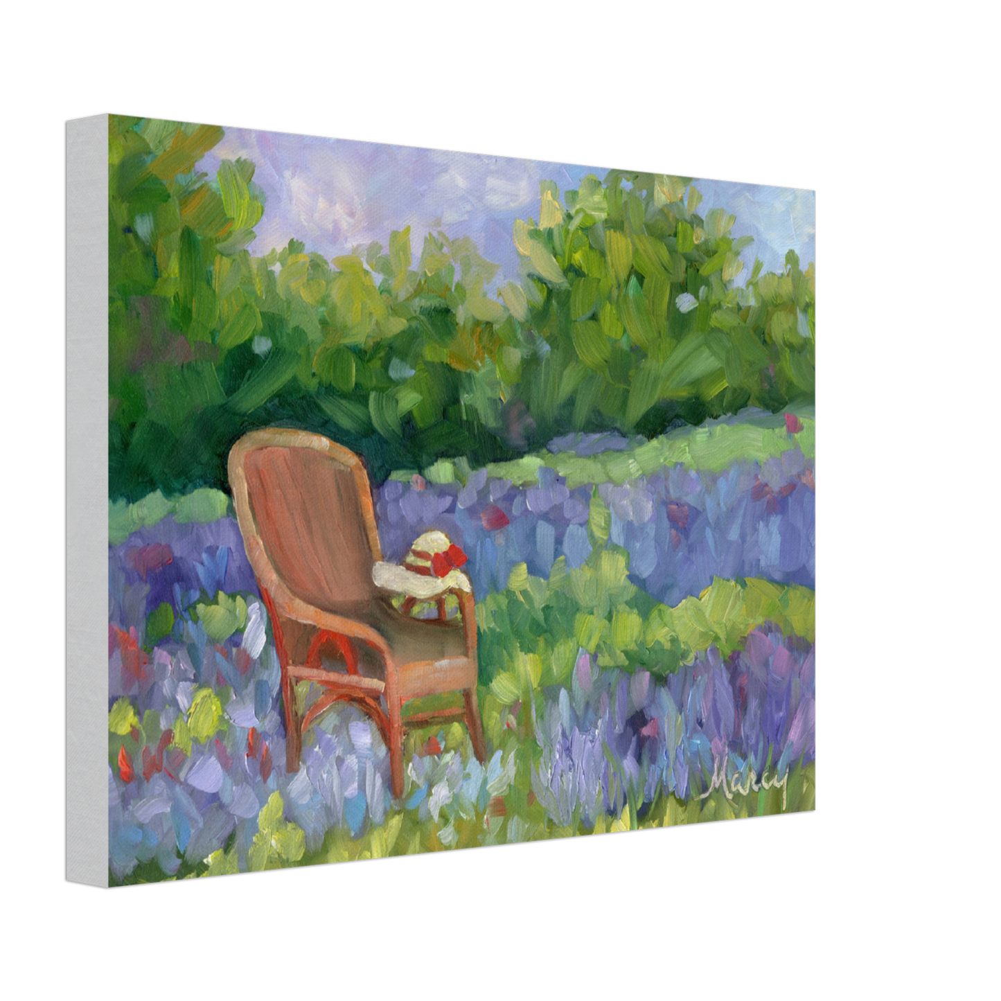 Lavender Field with Wicker Chair Original Oil & Stretched Canvas Prints