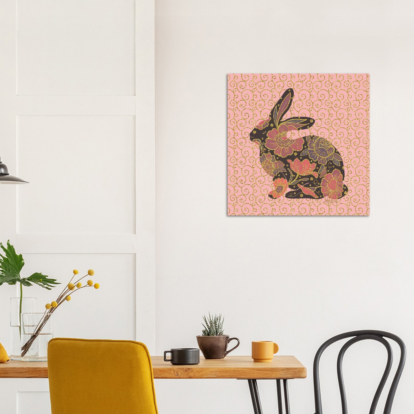 Evangeline — Floral Rabbit Aluminum Print
