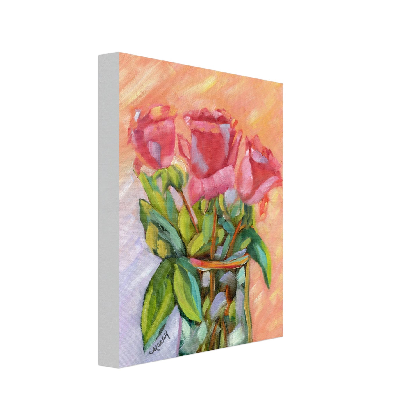 Salmon Pink Rose Trio Original Oil & Stretched Canvas Prints