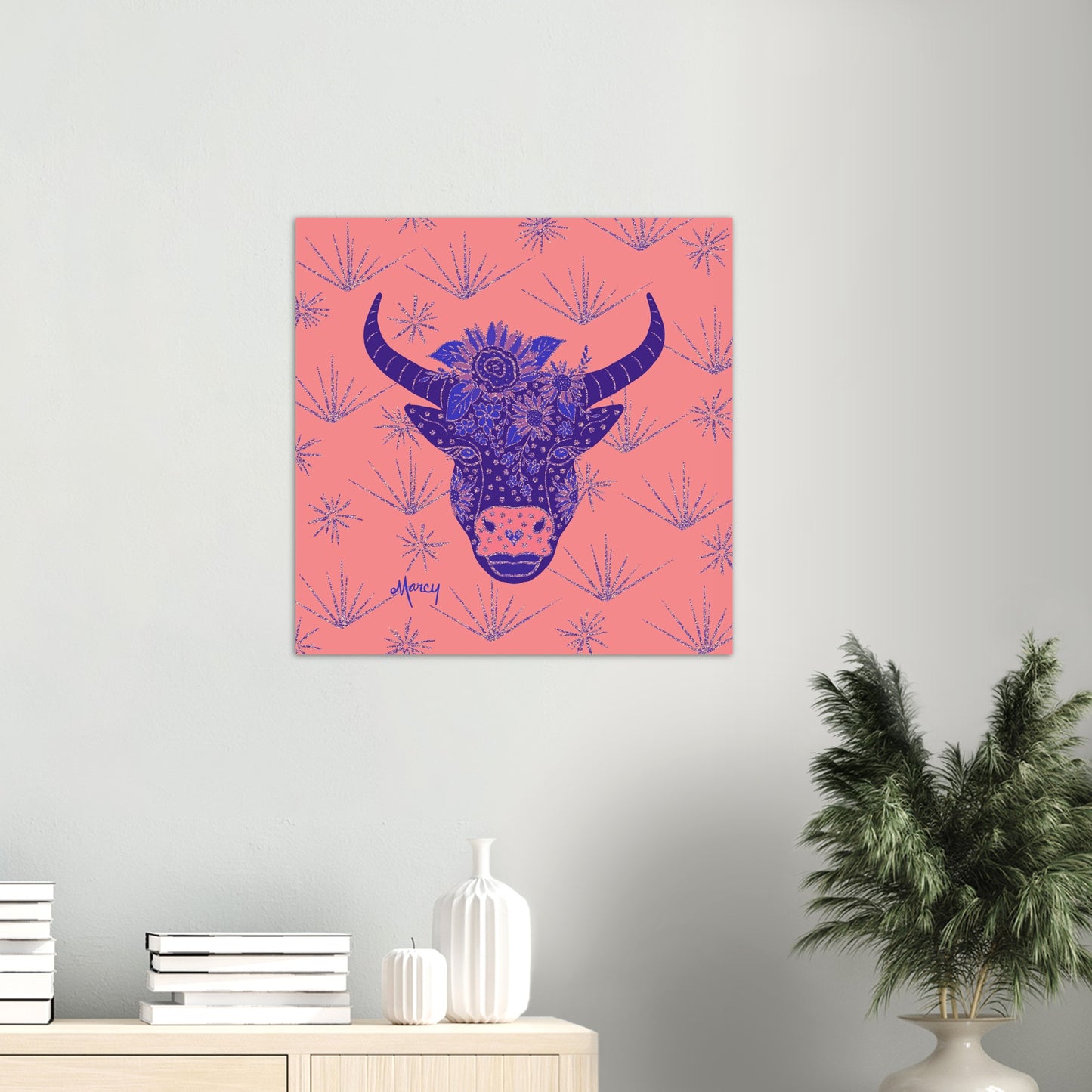 Blubelle — Floral cow’s Head Aluminum Print