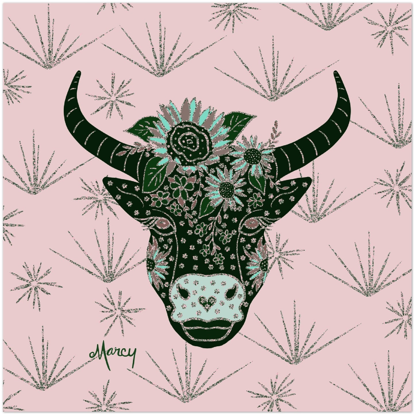 Magique — Floral Cow’s Head Aluminum Print