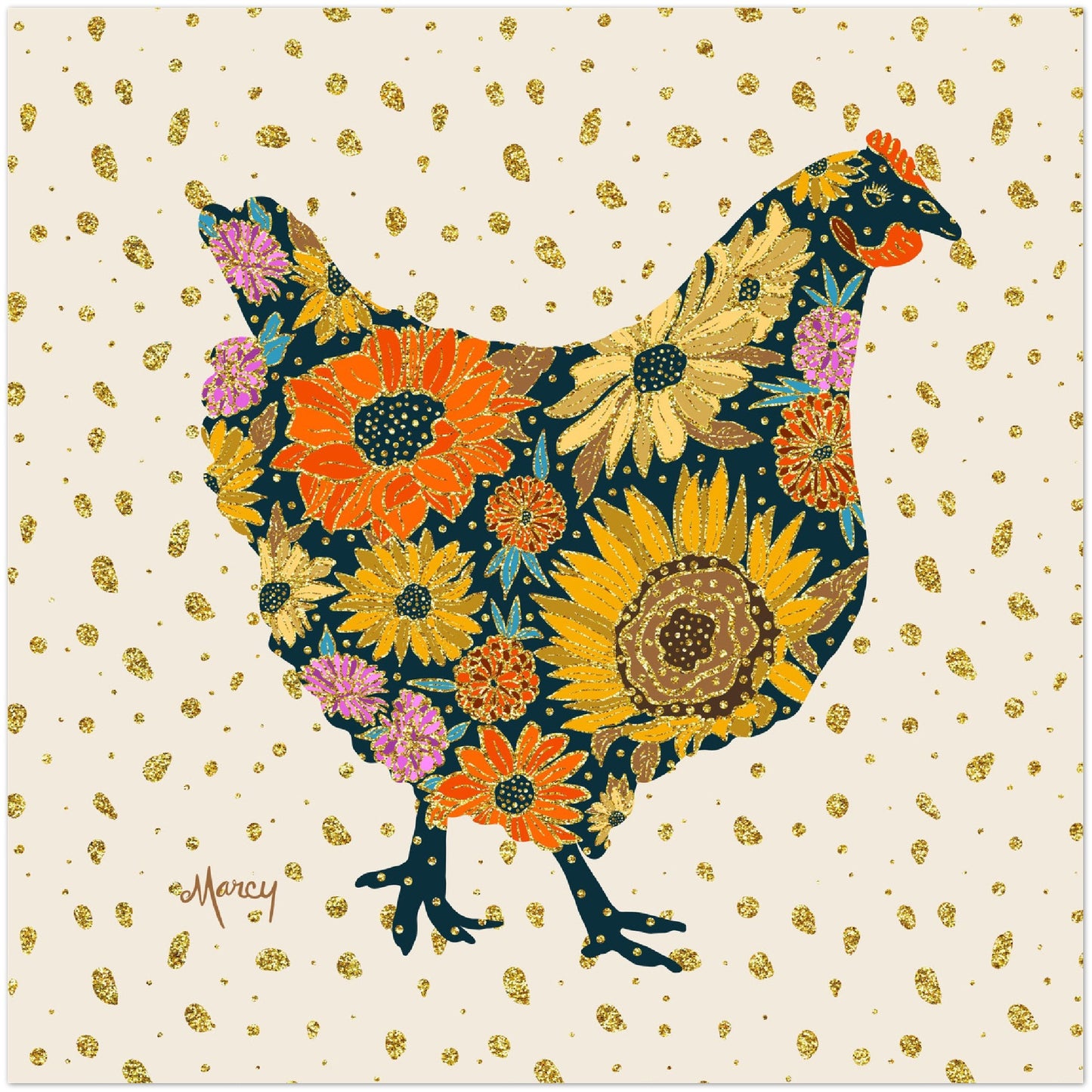 Deborah — Floral Chicken Aluminum Print