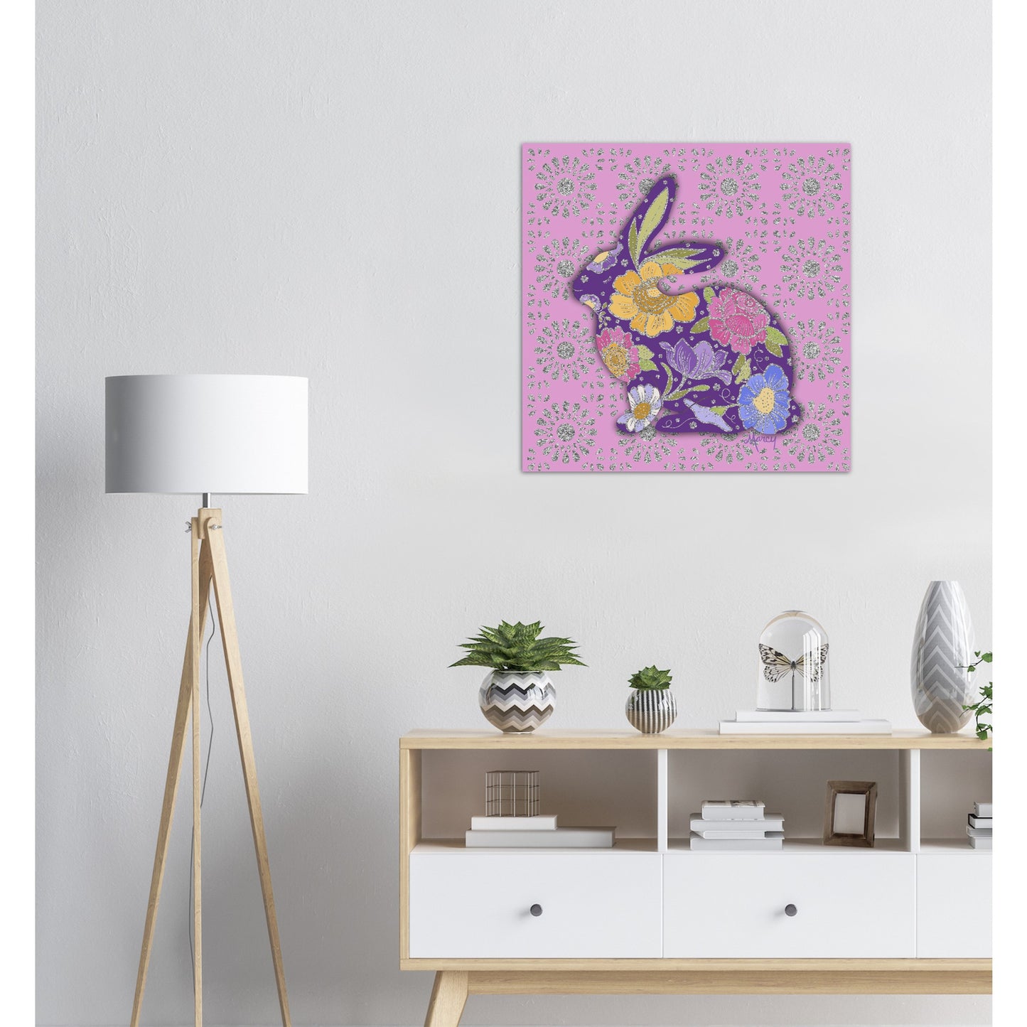 Virginia — Floral Rabbit Aluminum Print