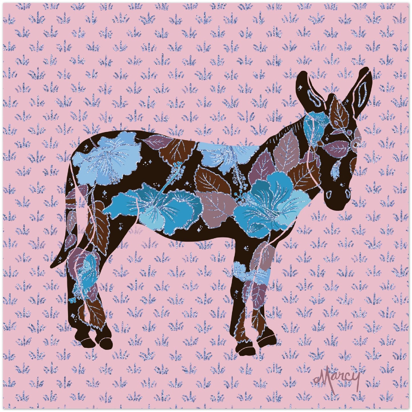 Ellie — Floral Donkey Aluminum Print