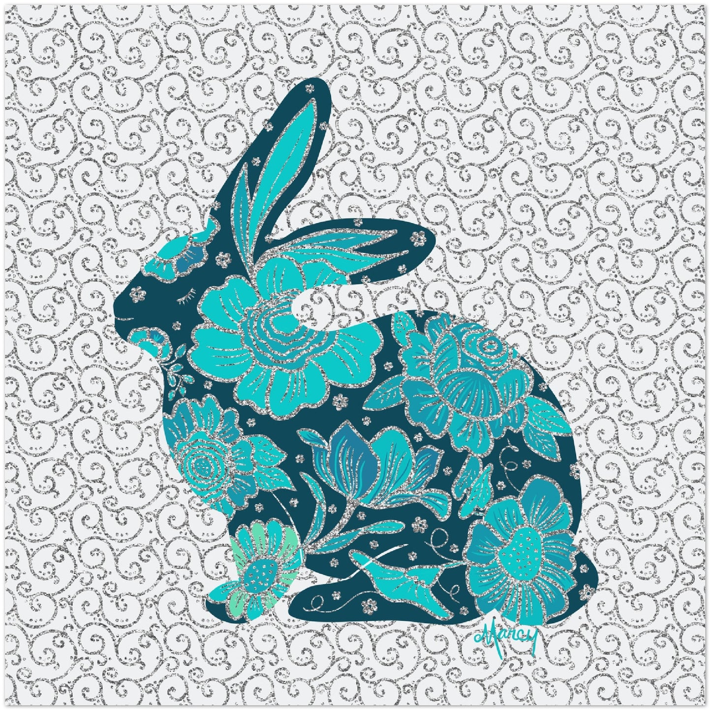 Hazel — Floral Rabbit Aluminum Print