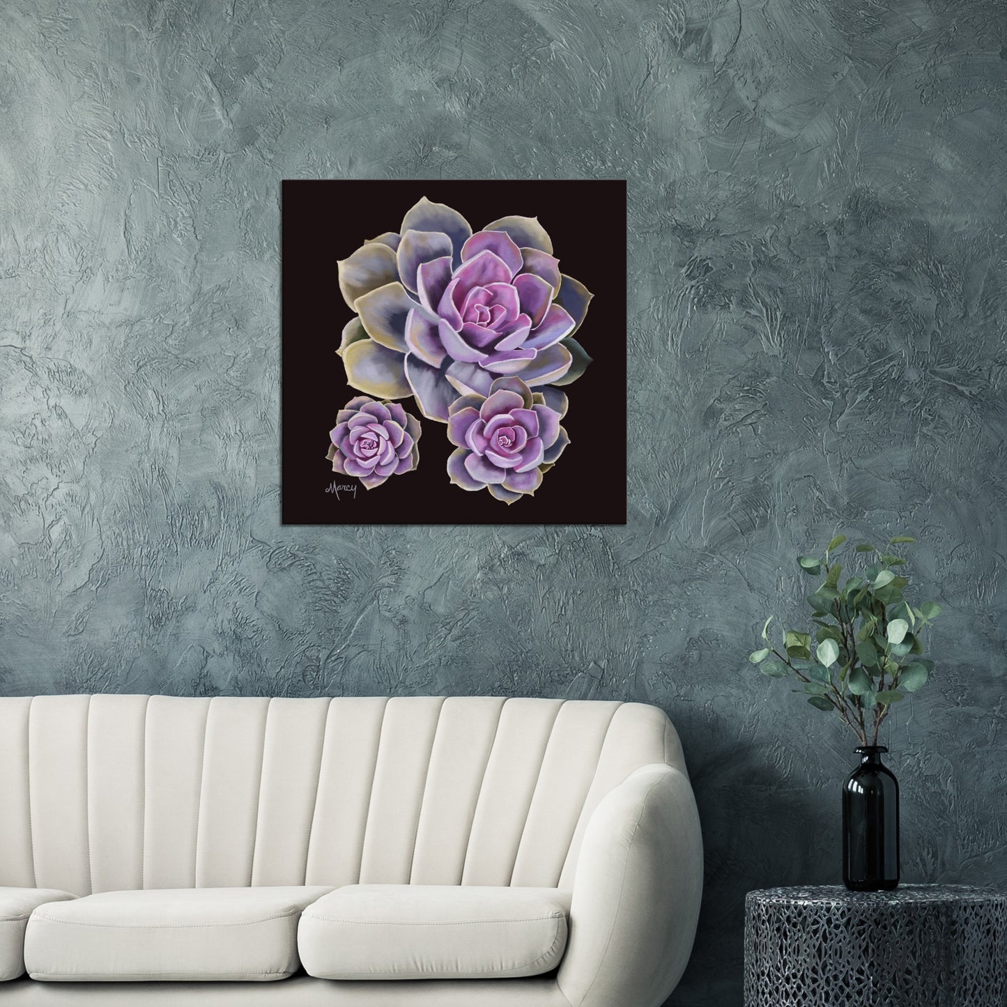 Pink Succulent Trio on Stretched Canvas