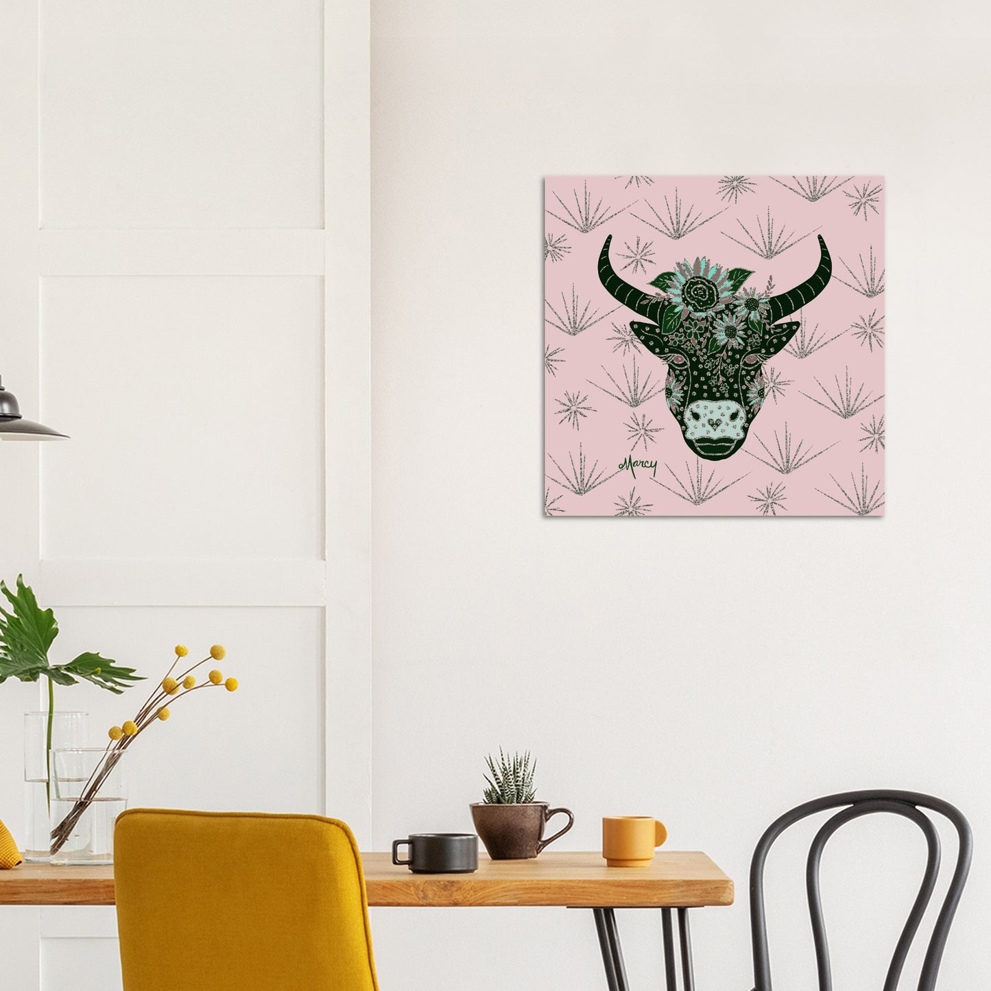 Magique — Floral Cow’s Head Aluminum Print