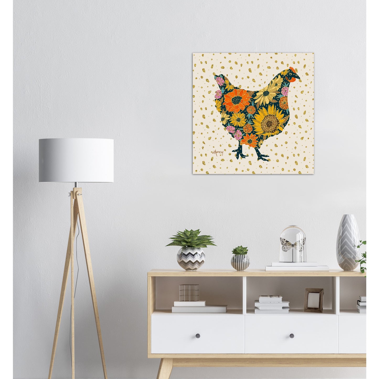 Deborah — Floral Chicken Aluminum Print