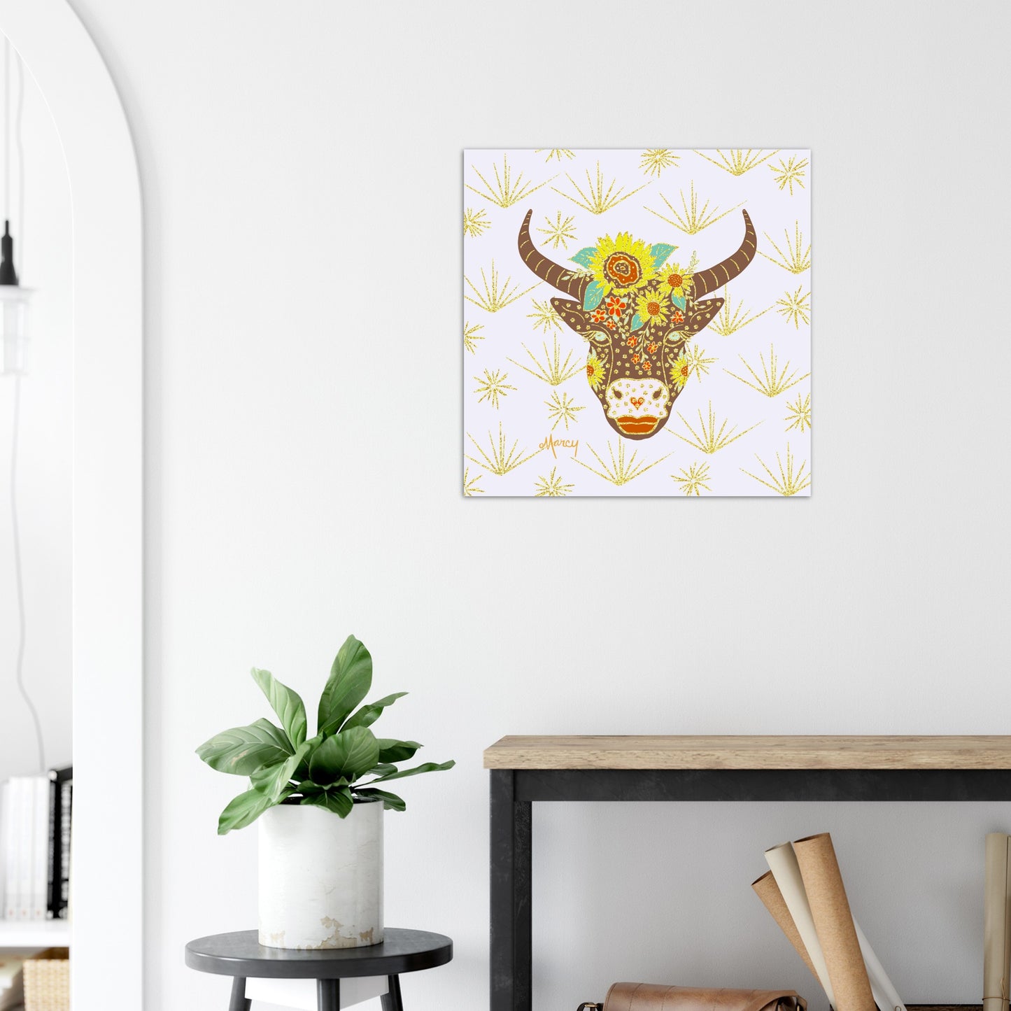 Clarabelle — Floral Cow’s Head Aluminum Print