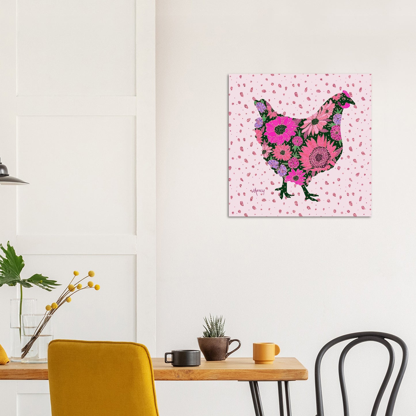Frenchie — Floral Chicken Aluminum Print