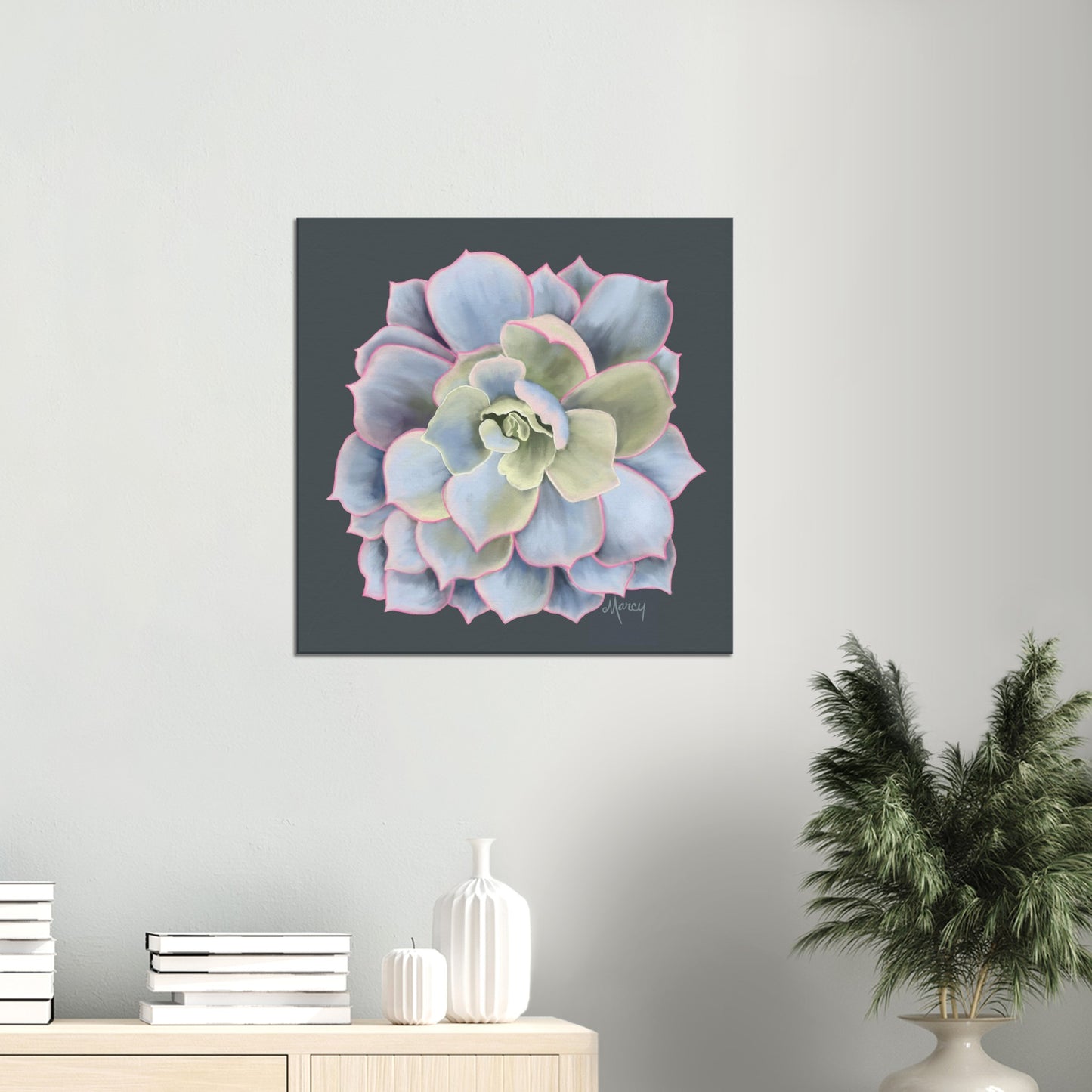 Soft Gray Succulent on Stretched Canvas