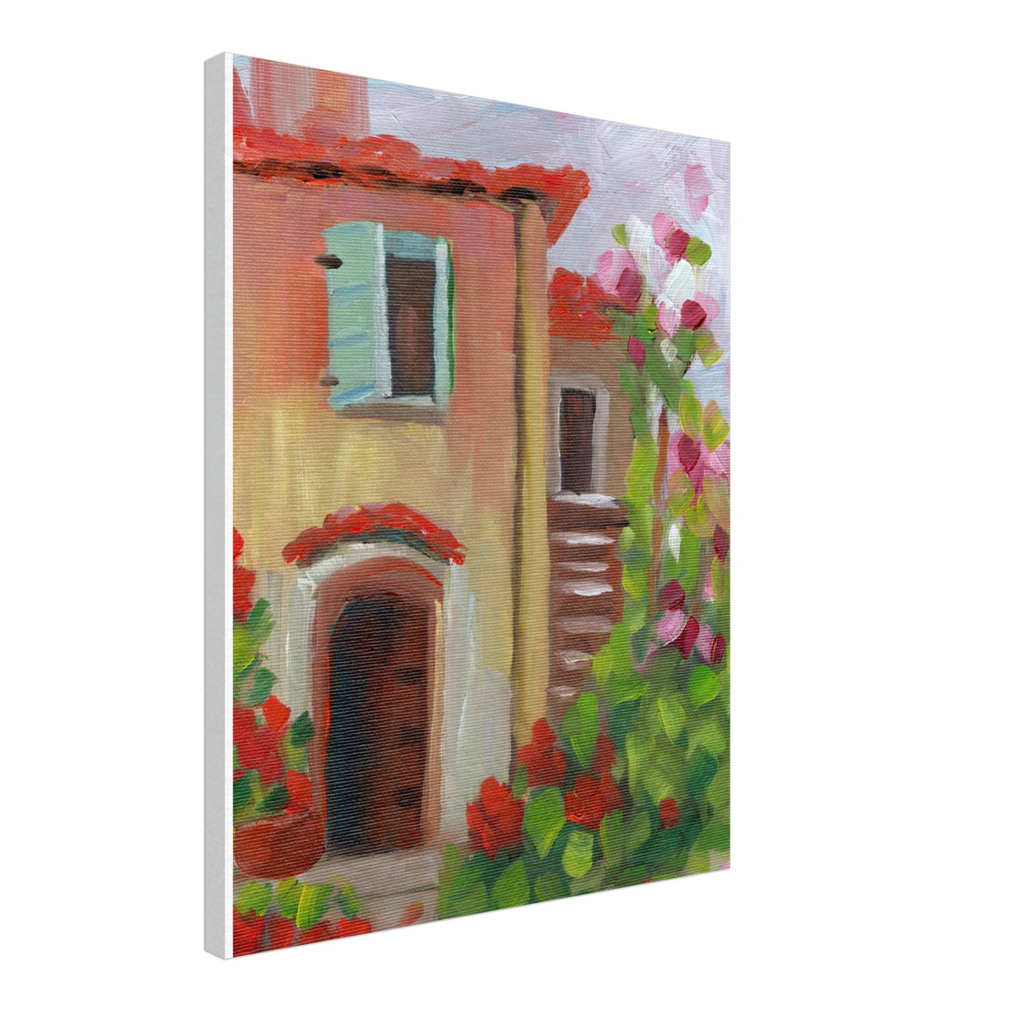 Charming Tuscan Villa with Potted Red Geraniums Original Oil & Stretched Canvas Prints