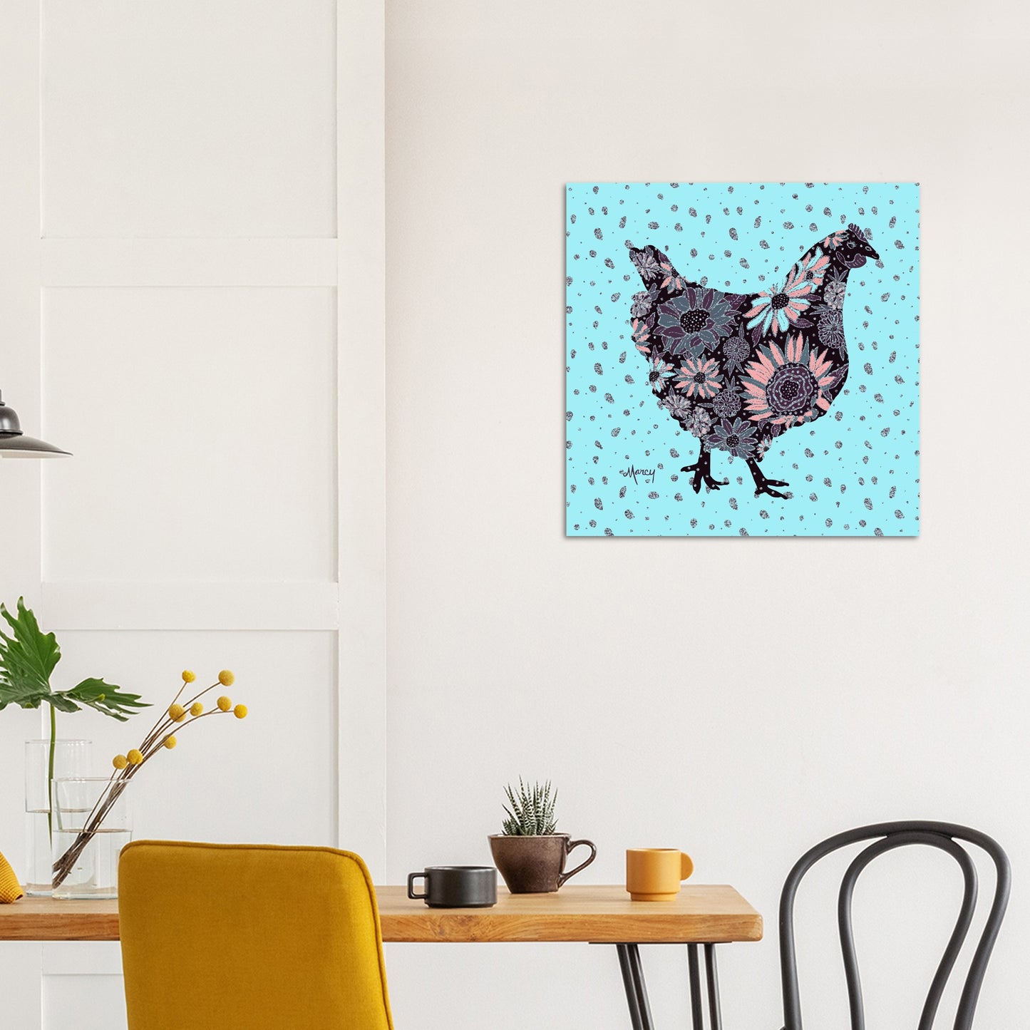Sadie — Floral Chicken Aluminum Print