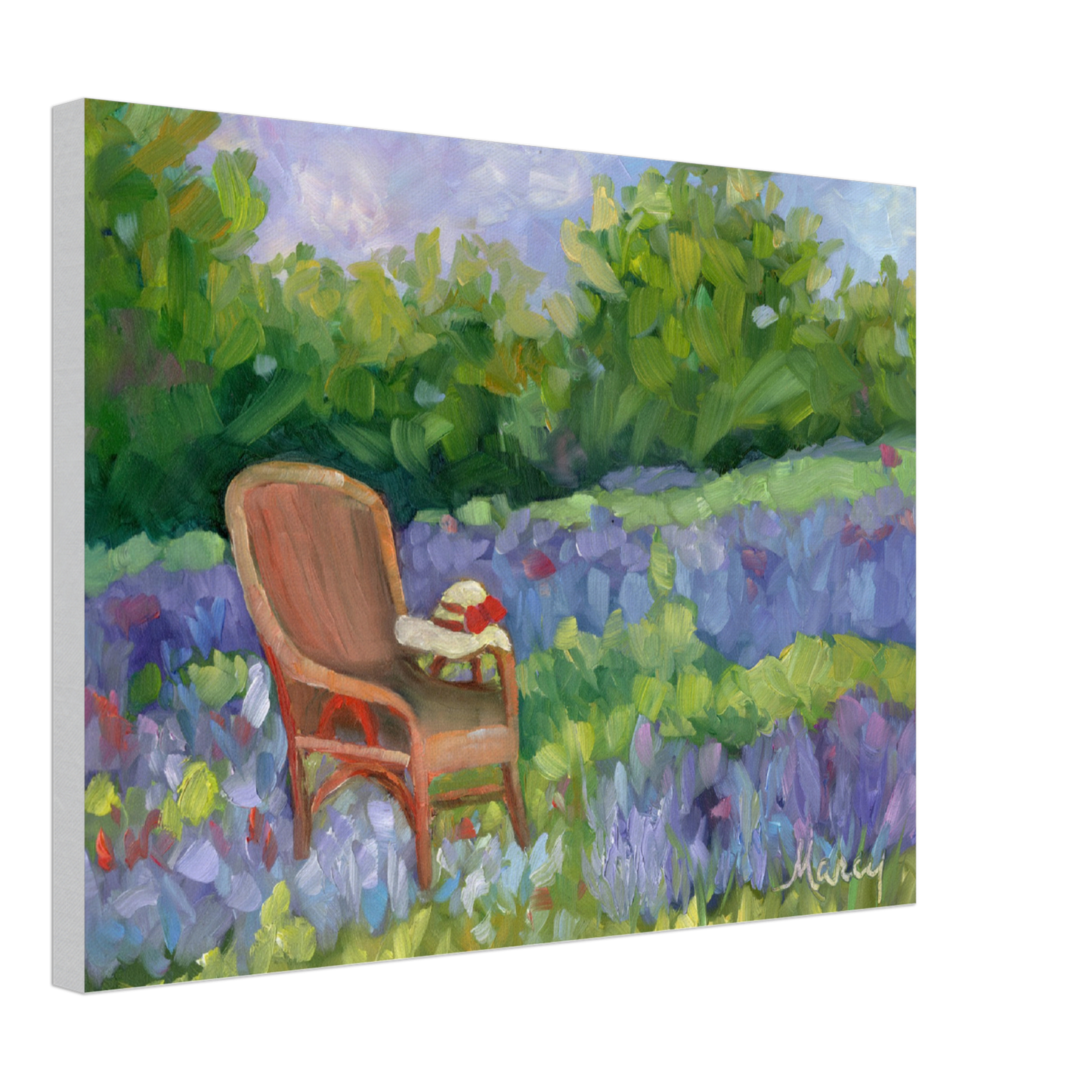 Lavender Field with Wicker Chair Original Oil & Stretched Canvas Prints