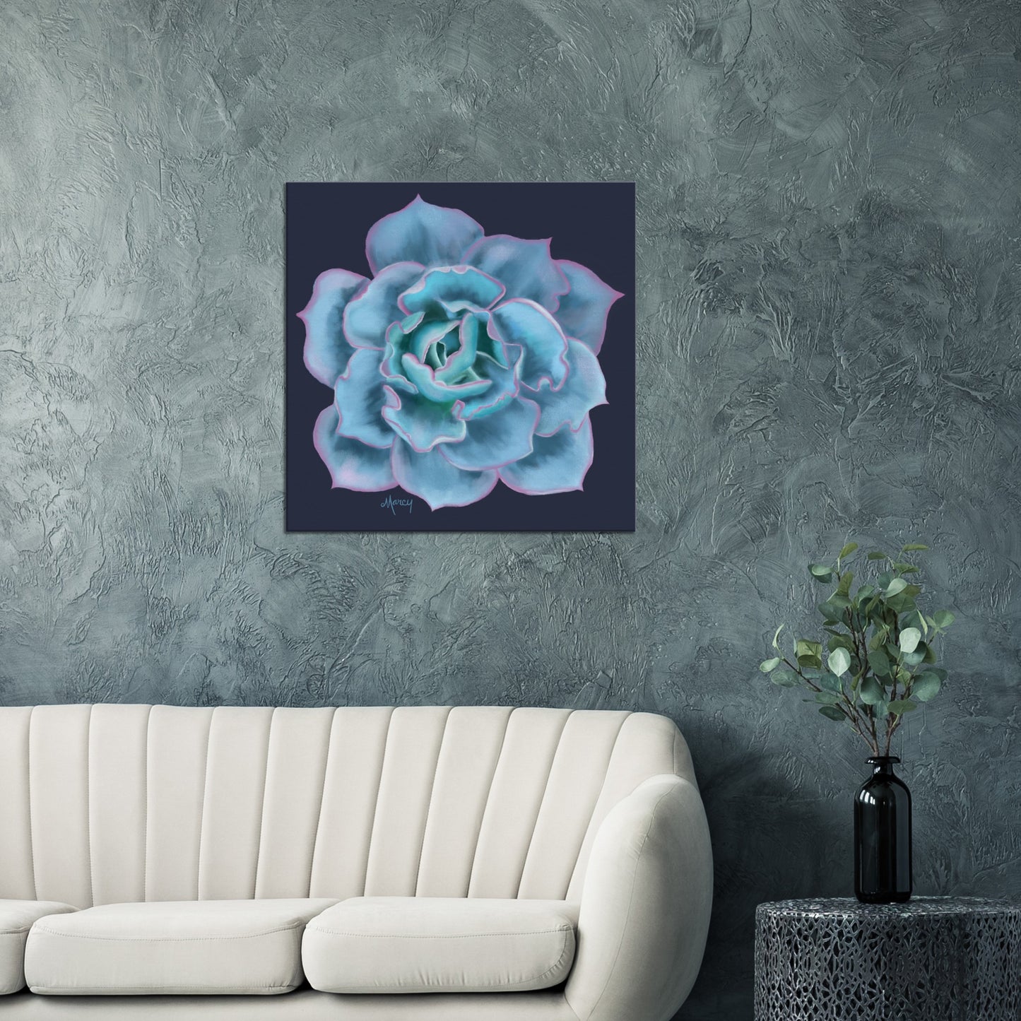 Turquoise Succulent on Stretched Canvas