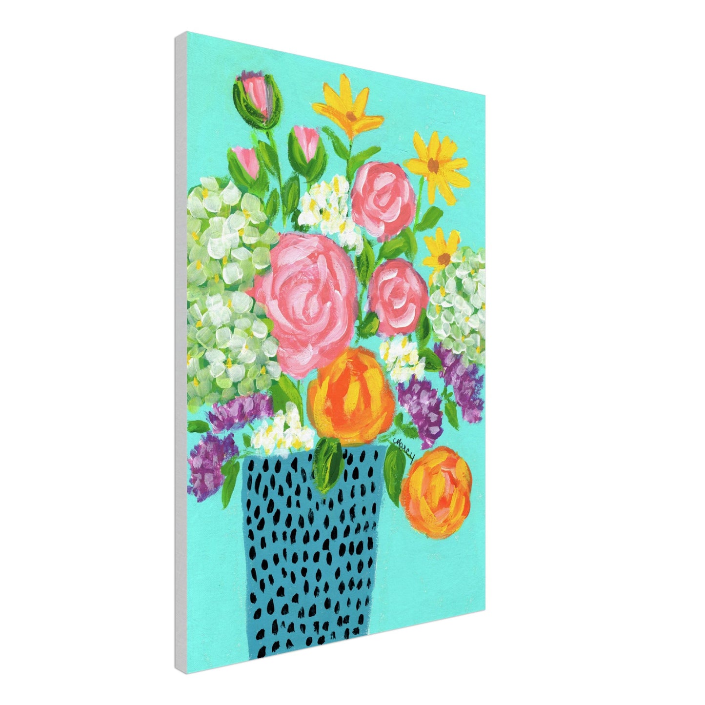 Polka Dots and Flowers on Stretched Canvas