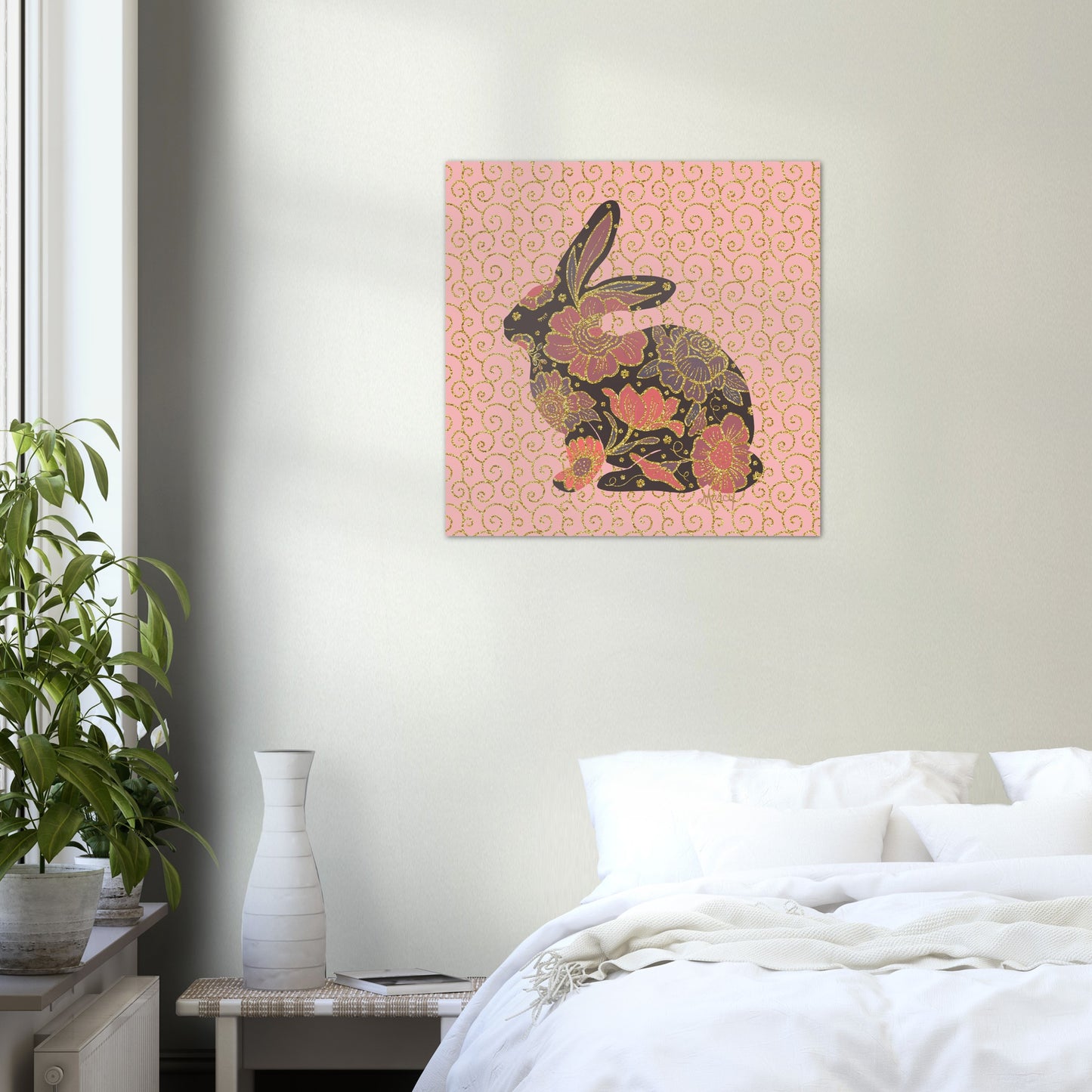Evangeline — Floral Rabbit Aluminum Print