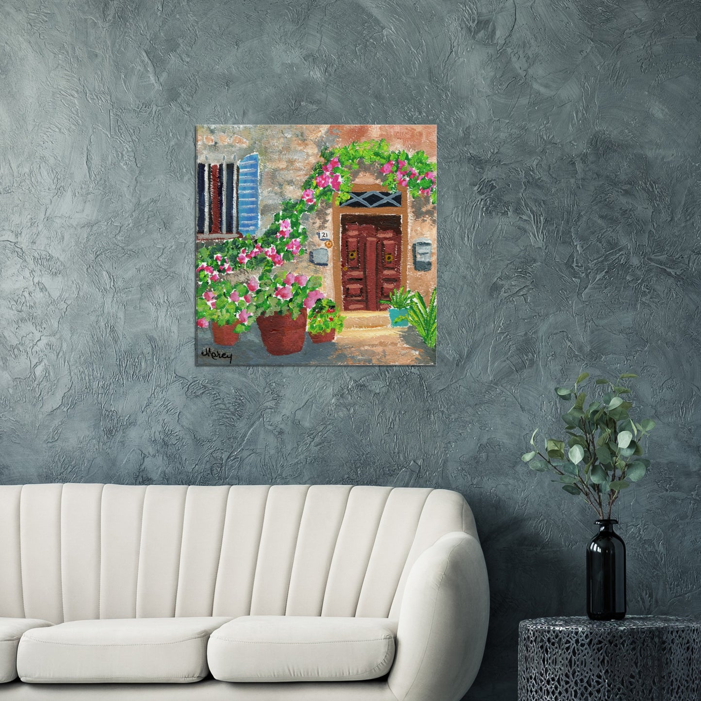 At Home in Italy — Impressionistic Gouache Painting Printed on Stretched Canvas
