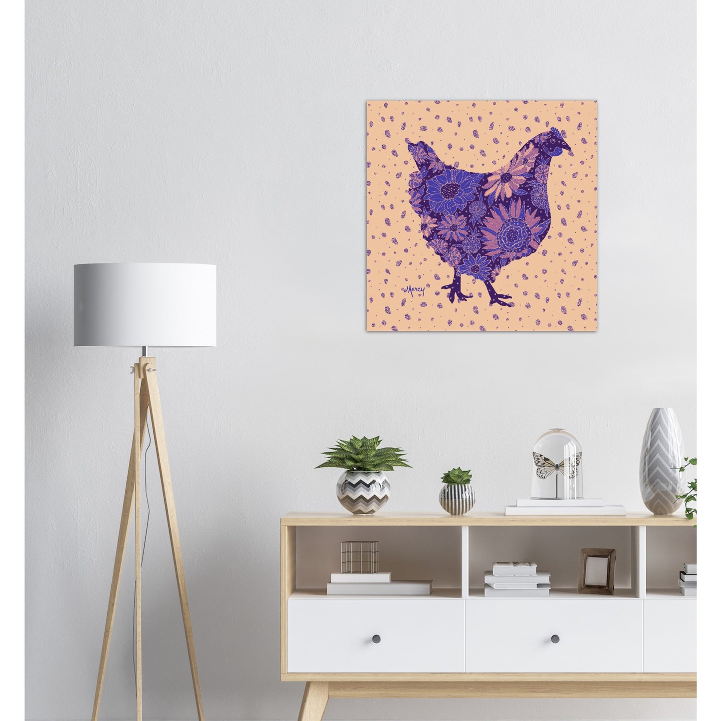 Lizzy — Floral Chicken Aluminum Print