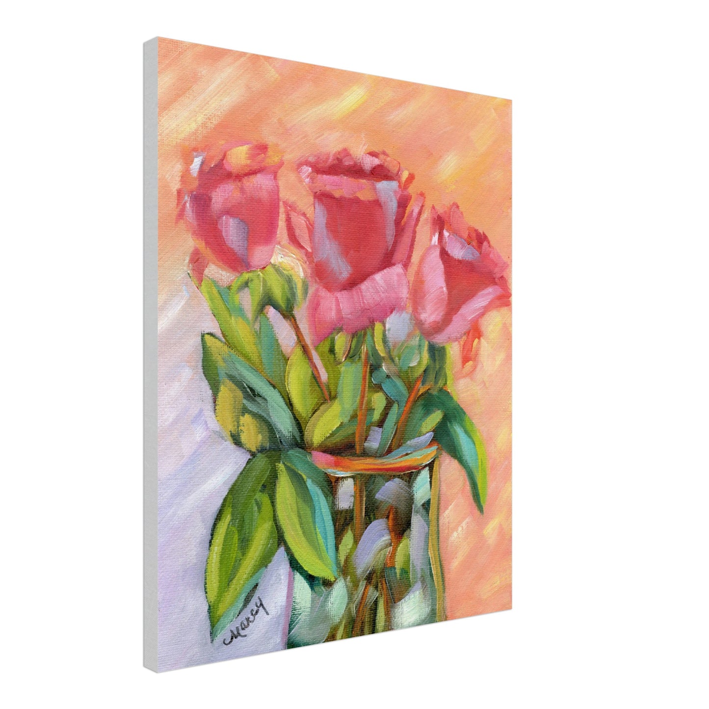 Salmon Pink Rose Trio Original Oil & Stretched Canvas Prints